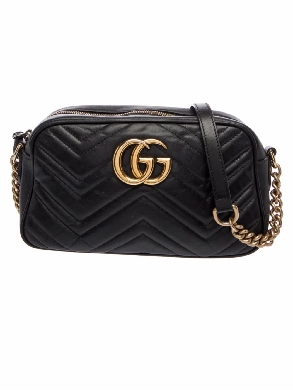 AUTHENTIC GUCCI Calfskin Matelasse Small GG Marmont Chain Shoulder Bag Black